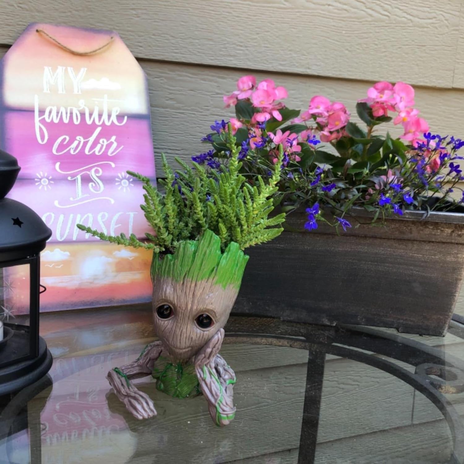 Baby Groot Pen Pot Tree Man Pens Holder or Flower Pot with Drainage Hole Perfect for a Tiny Succulents Plants 6" (Grayish Brown)