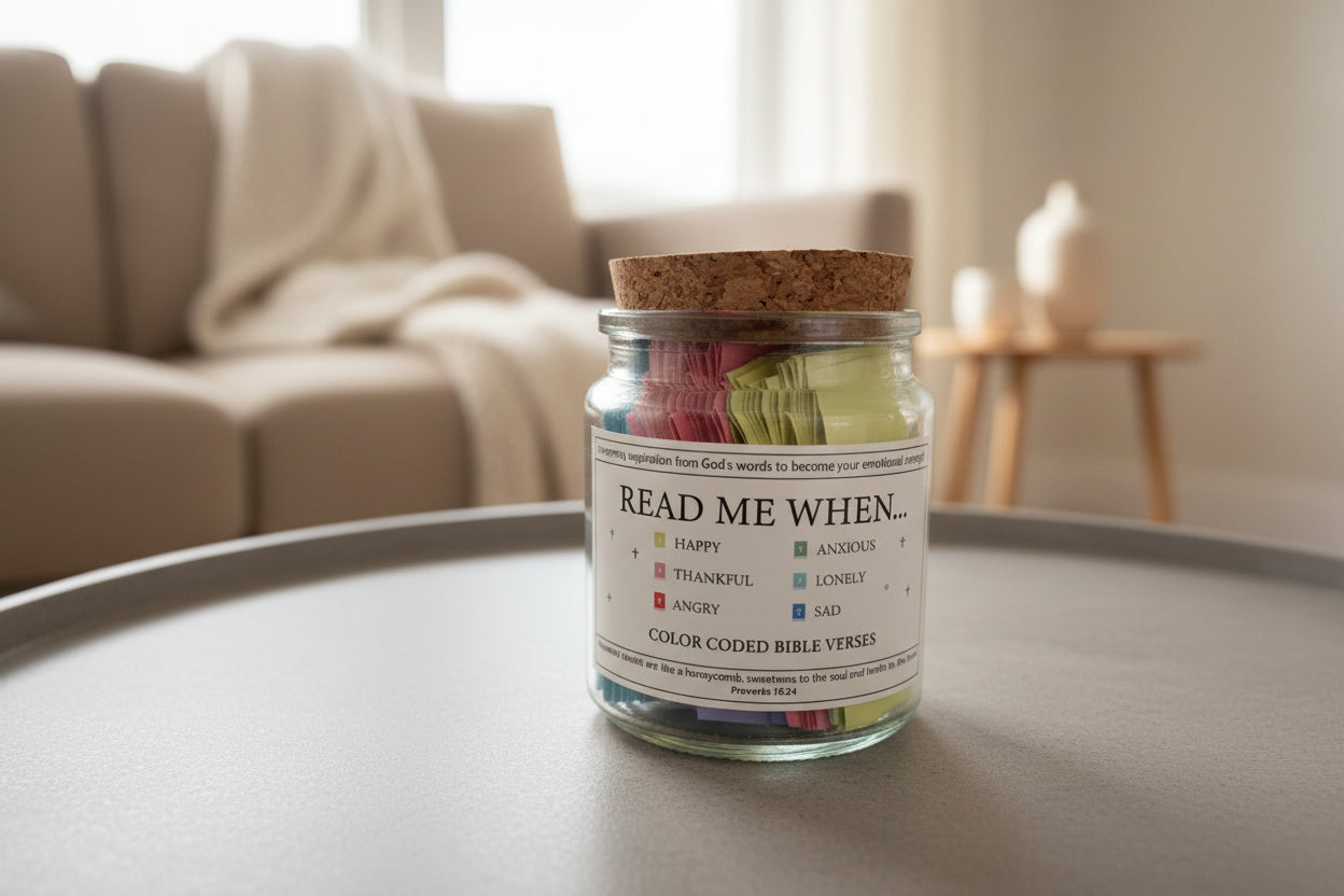 Bible Verse Jar, Read Me When Bible Verses Jar, Bible Verses in a Jar, Scripture Cards with Bible, Blessings Jar for Notes Color Coded Bible Christian Bible Gifts Mothers Day Gift